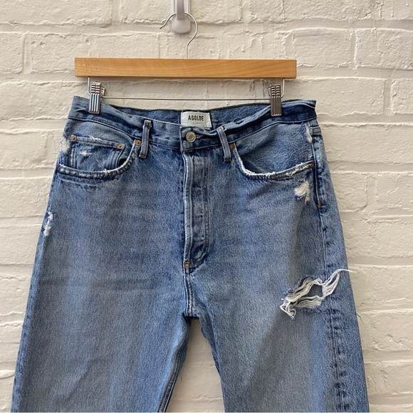 AGOLDE || 90's Mid Rise Loose in Isolate Distressed Straight Leg Jeans 29 - Picture 3 of 9